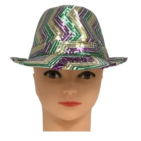 Mardi Gras Zig Zag Strips Sequin Fedora