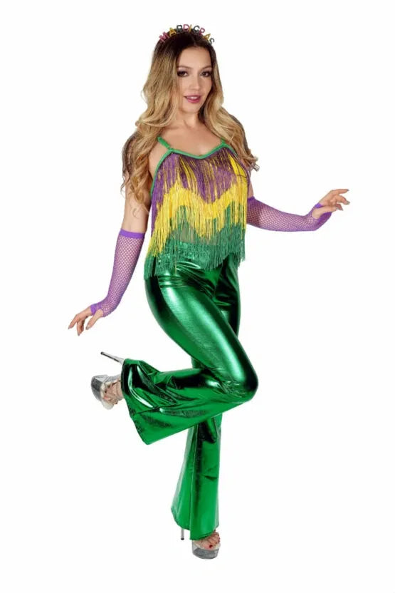 Mardi Gras Green Metallic Flair Pants