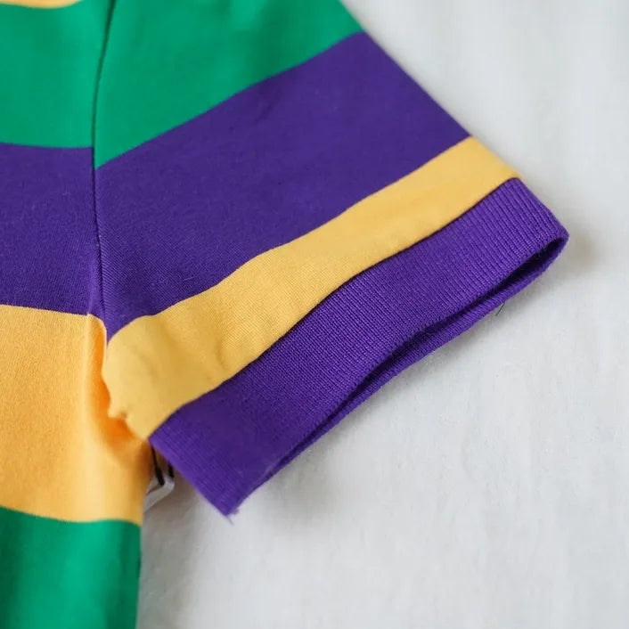 Women's Mardi Gras Striped Short Sleeve Rugby Polo