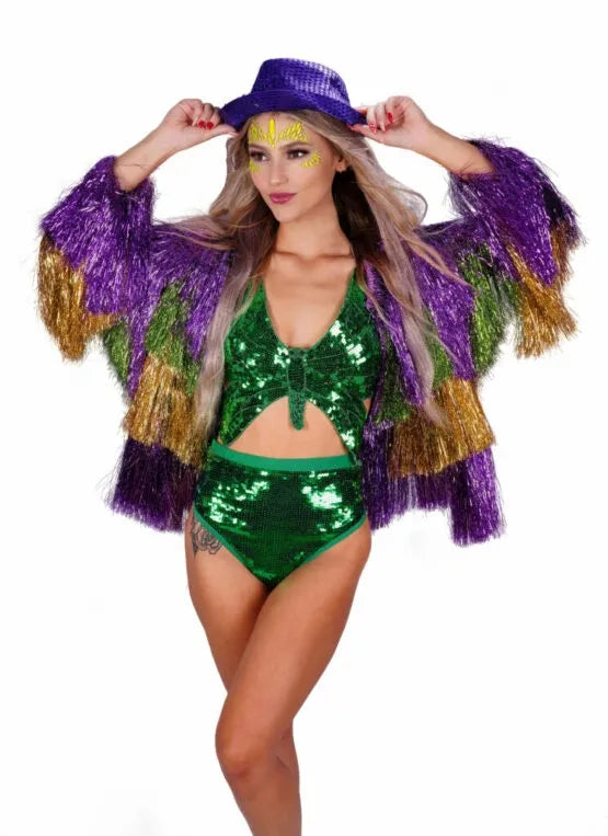 Women's Mardi Gras Metalic Tinsel Poncho/Jacket