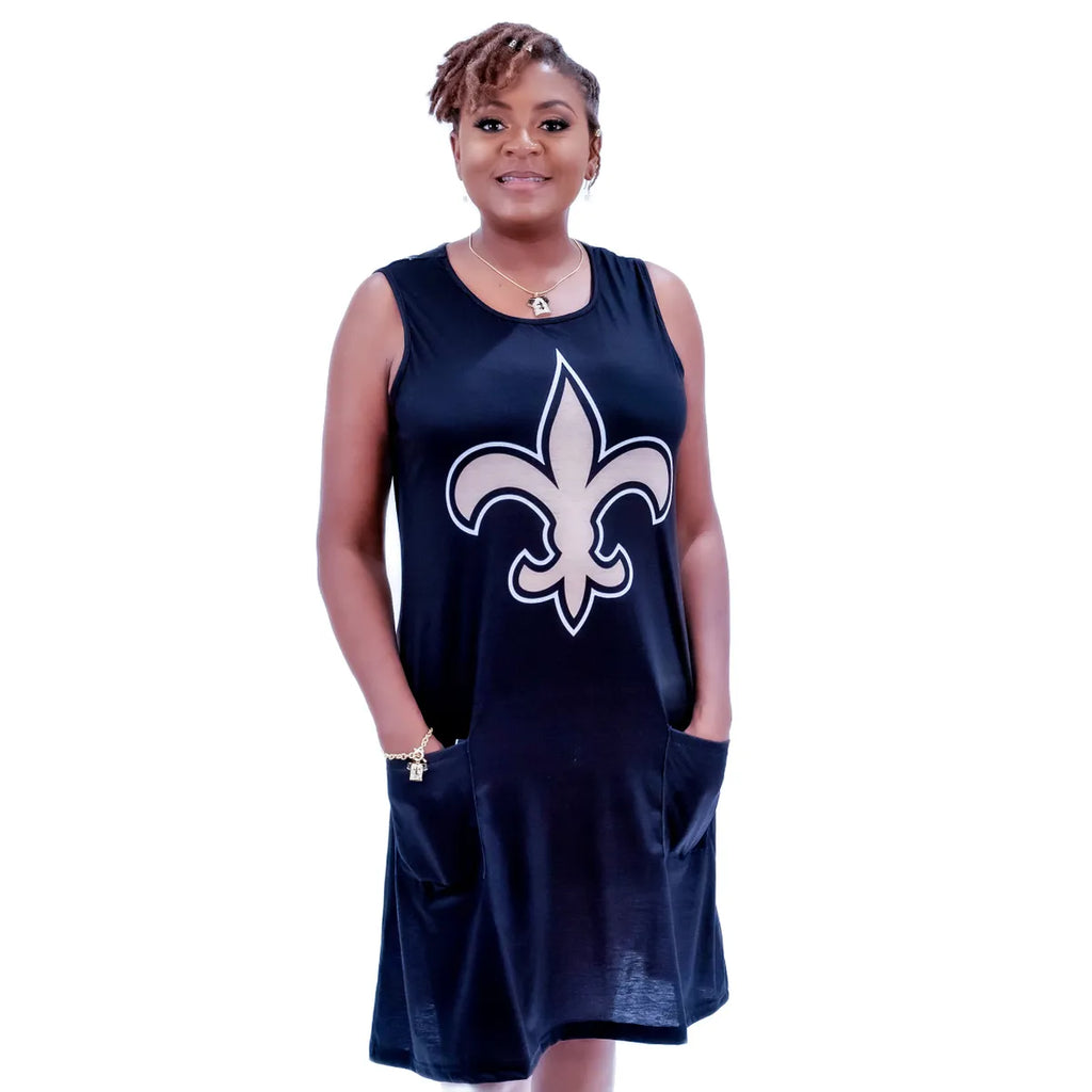 New Orleans Saints Women s Black Tribute Sleeveless Pocket Dress The Who Dat Store