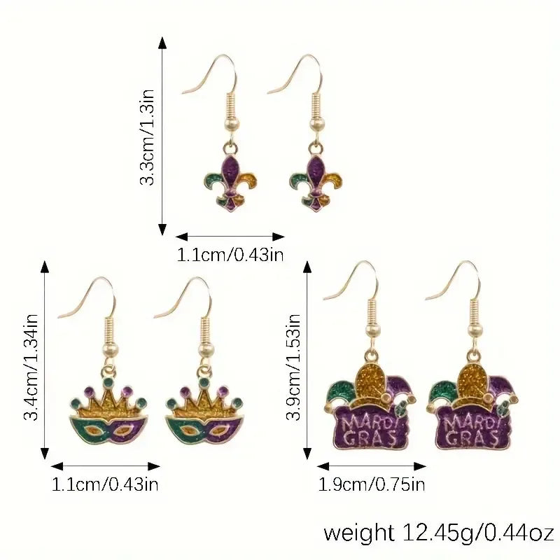 Mardi Gras Dangle Earrings Set