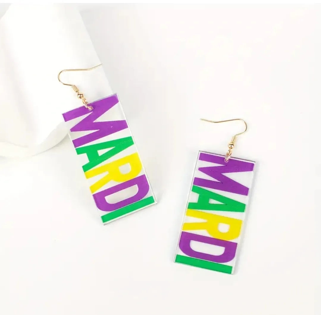 Mardi Gras Letters Dangle Earrings