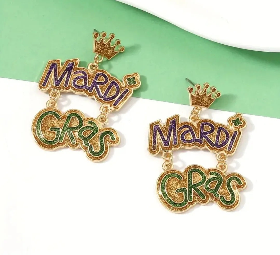 Mardi Gras Purple and Gold Dangle Earrings