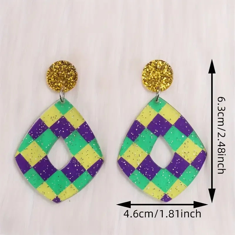 Mardi Gras Harlem Glitter Dangle Earrings