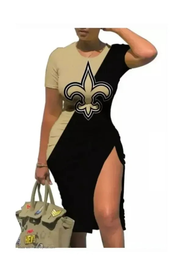 New Orleans Saints Black Gold Sexy Split Bodycon Lace Up Dress The Who Dat Store