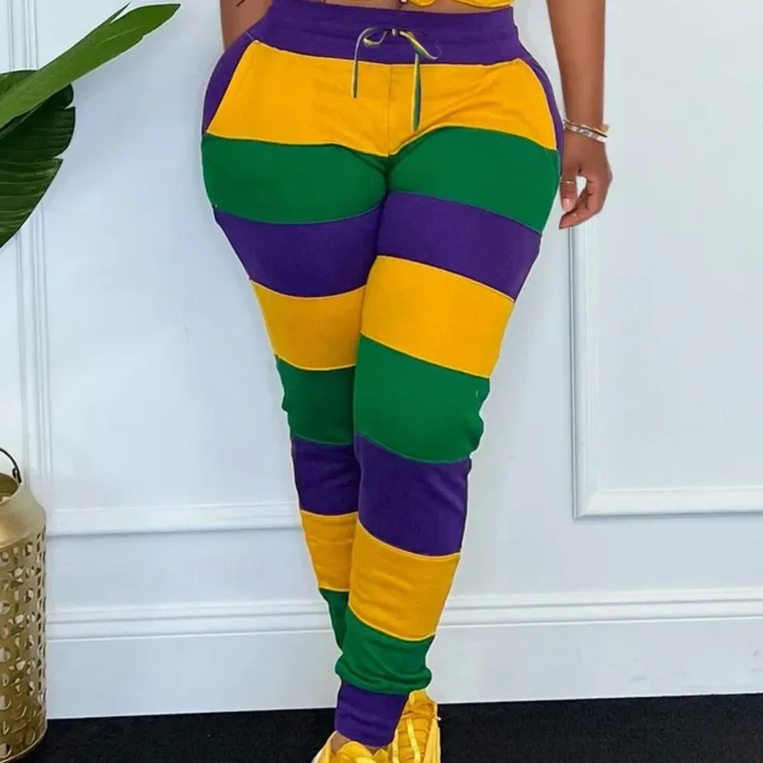 Women's Mardi Gras "White Striped" Two Piece Hoodie Set