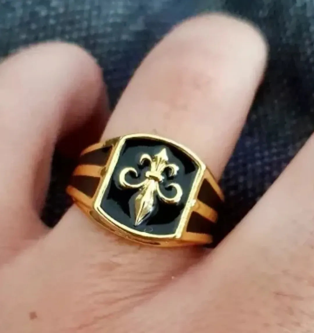 Men's Gold Plated Fleur De Lis Signet Ring