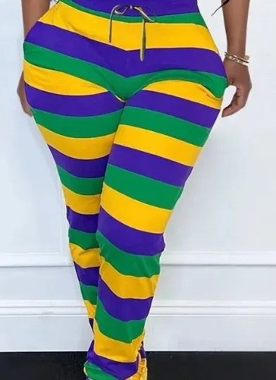 Mardi Gras Striped Short Sleeve Two Piece