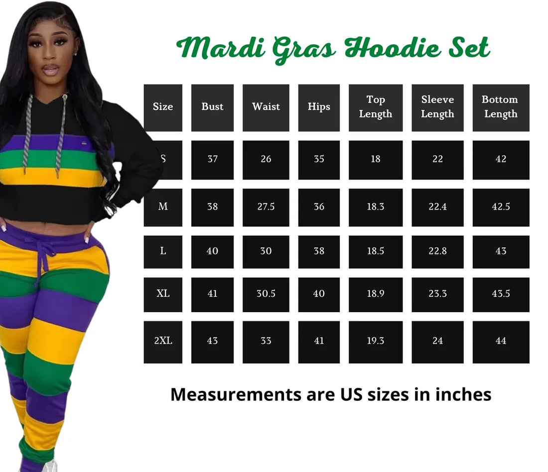 Women's Mardi Gras "Black Striped" Two Piece Hoodie Set