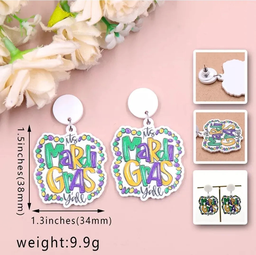 Mardi Gras Theme Stud Dangle Earrings