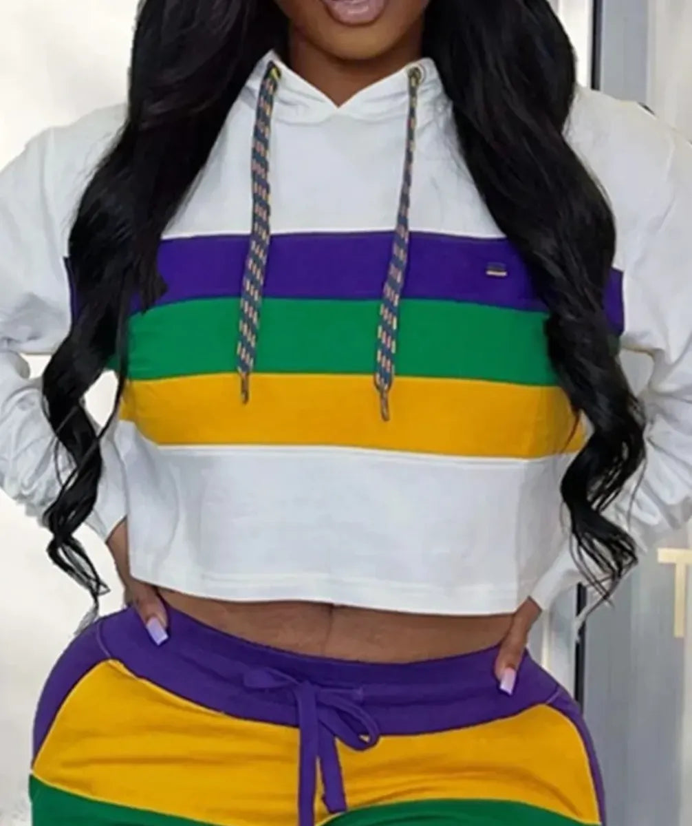 Women's Mardi Gras "White Striped" Two Piece Hoodie Set