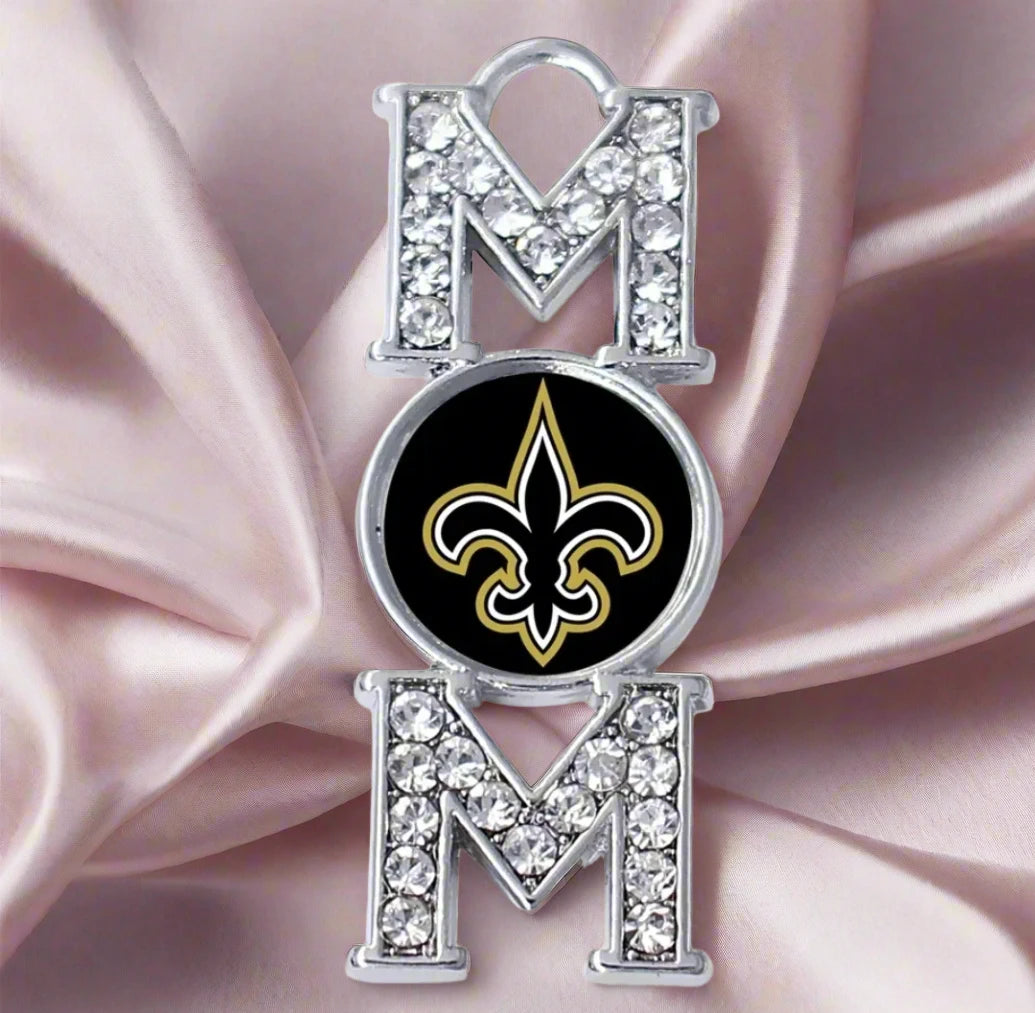 New Orleans Saints Women's "Mom" Silver Rhinestone Necklace