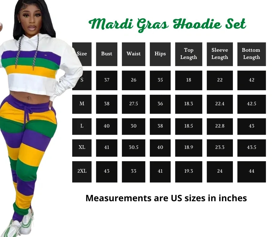 Women's Mardi Gras "White Striped" Two Piece Hoodie Set