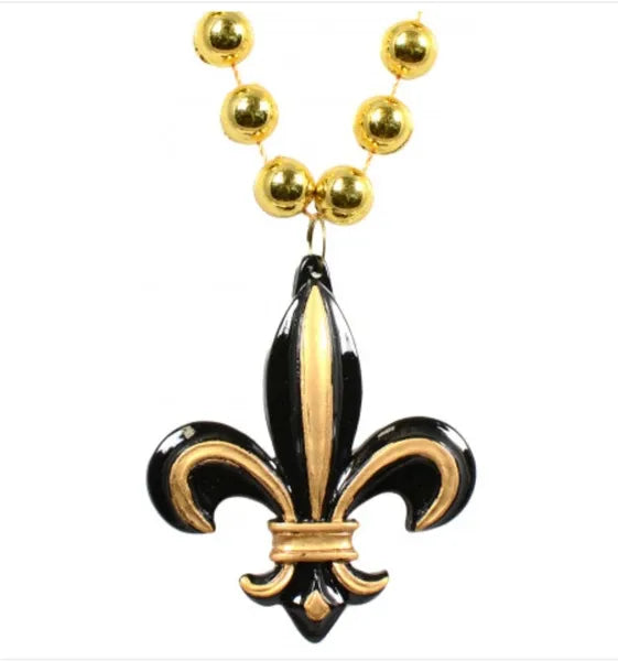 Black & Gold Fleur De Lis Beaded Necklace