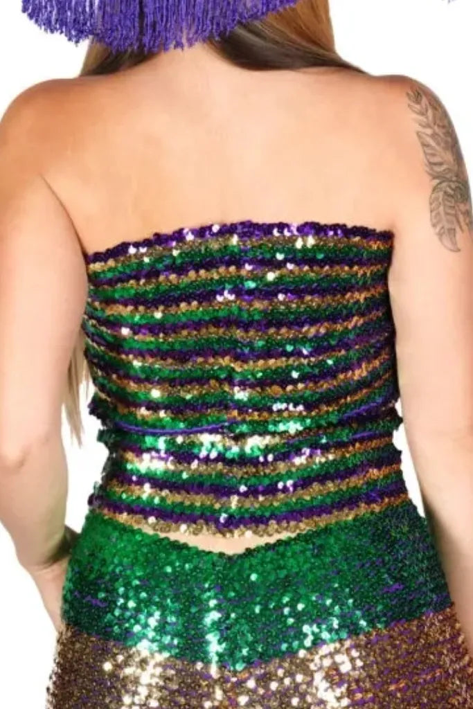 Mardi Gras Stretchable Sequin Tube Top