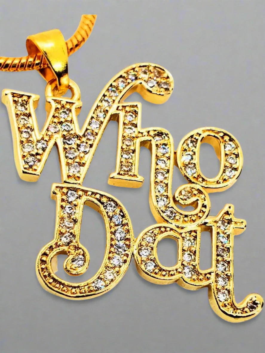 Women's Gold Classic "Who Dat" Rhinestone Necklace