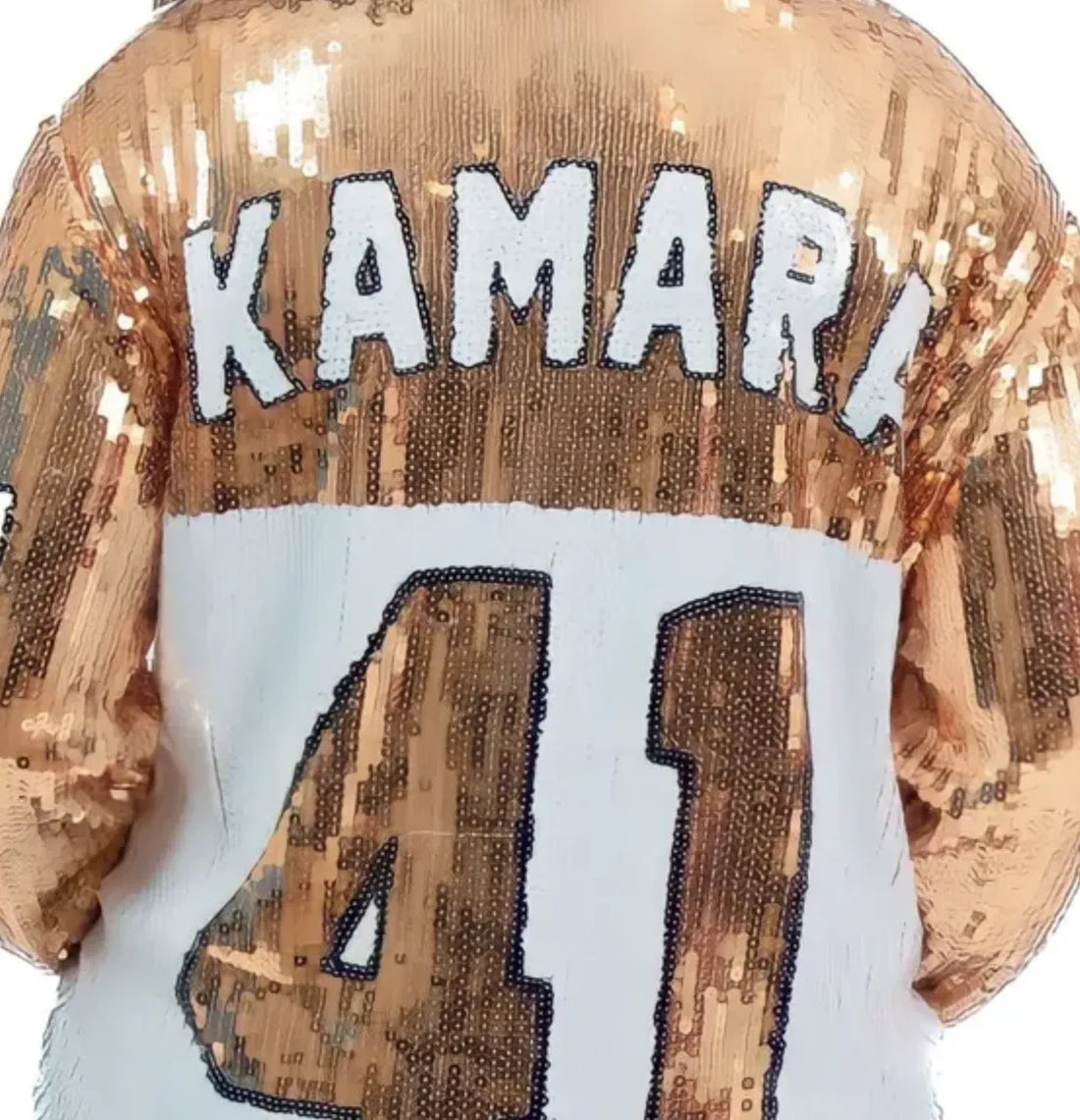 New Orleans Saints White and Gold "Kamara” Sequin Bomber Jacket