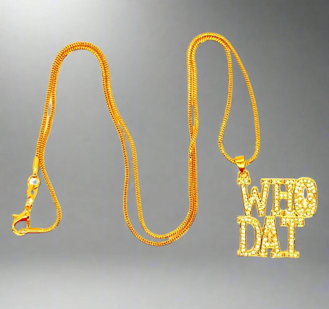 Women's Gold "Who Dat" Rhinestone Necklace