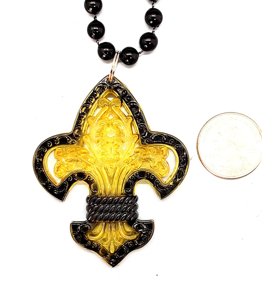 Black and Gold Transparent Fleur De Lis Beaded Necklace