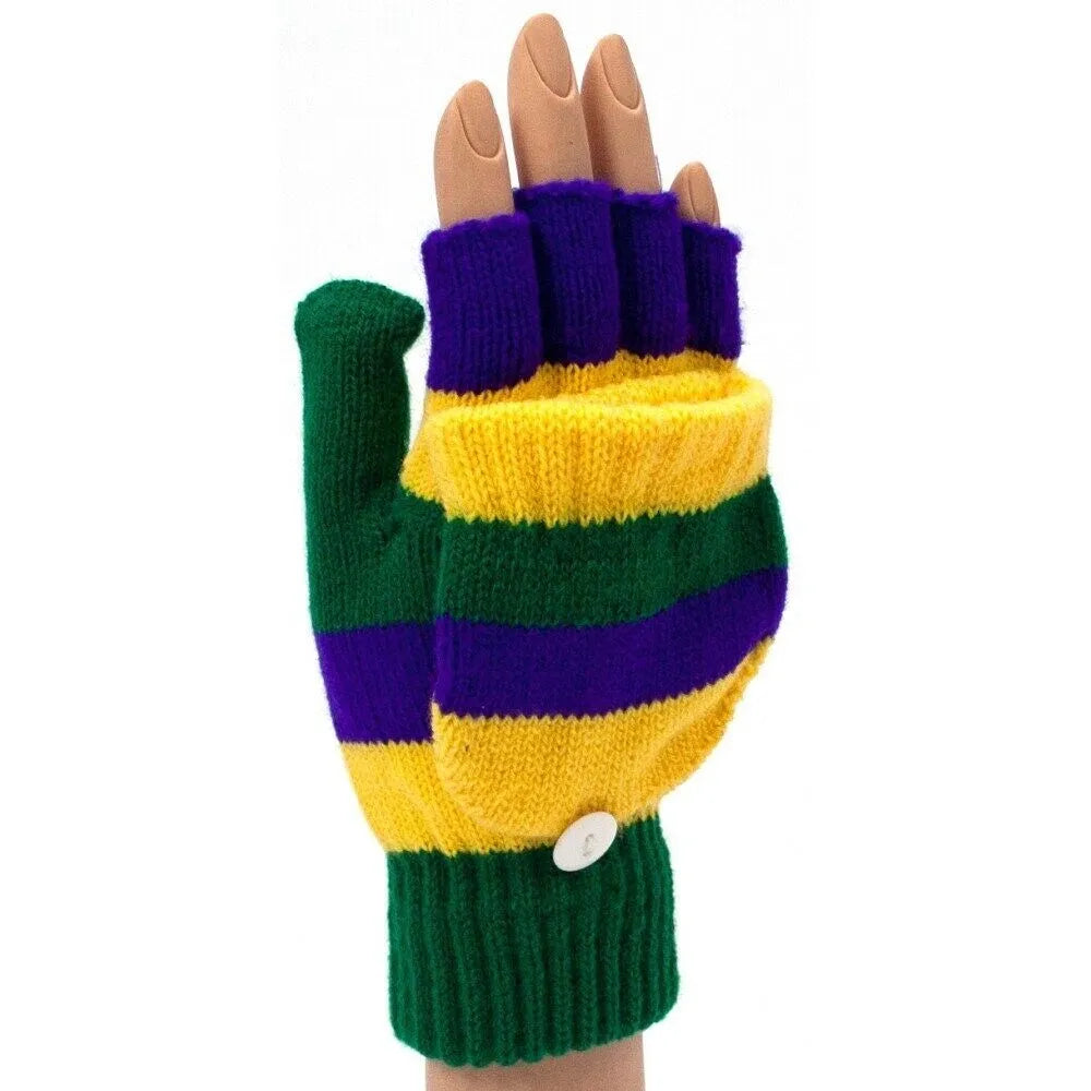 Mardi Gras Unisex Striped Fingerless Gloves/Mittens