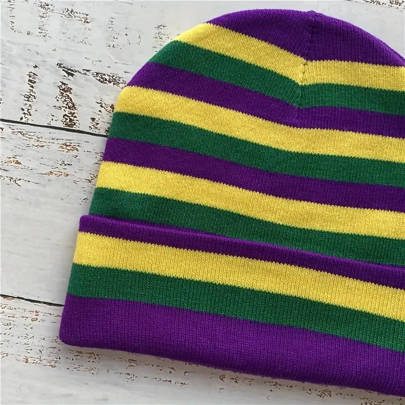 Mardi Gras Carnival Striped Unisex Beanie