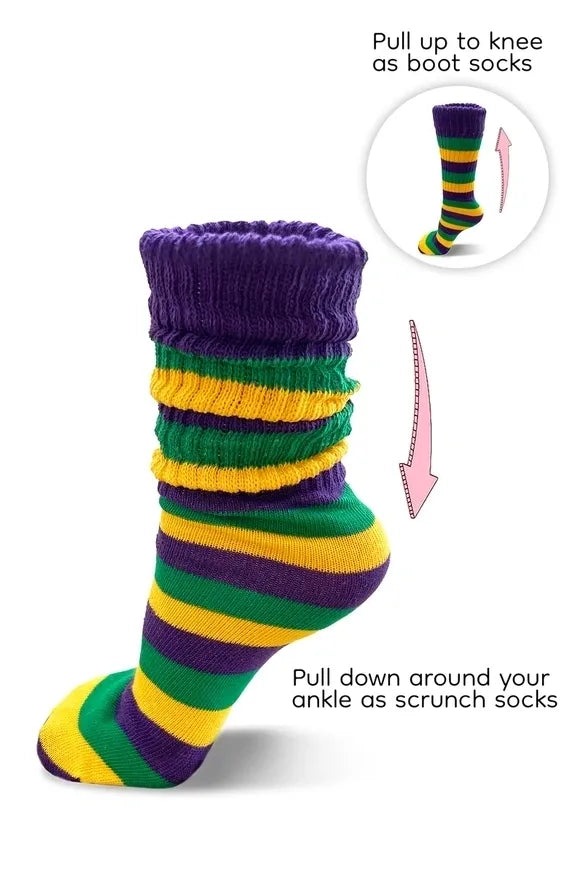 Mardi Gras Stripped Slouchy Socks