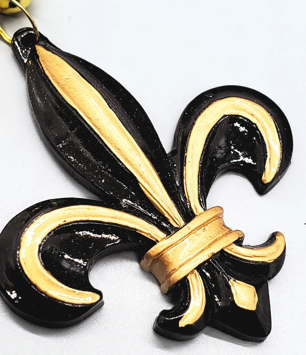 Black & Gold Fleur De Lis Beaded Necklace