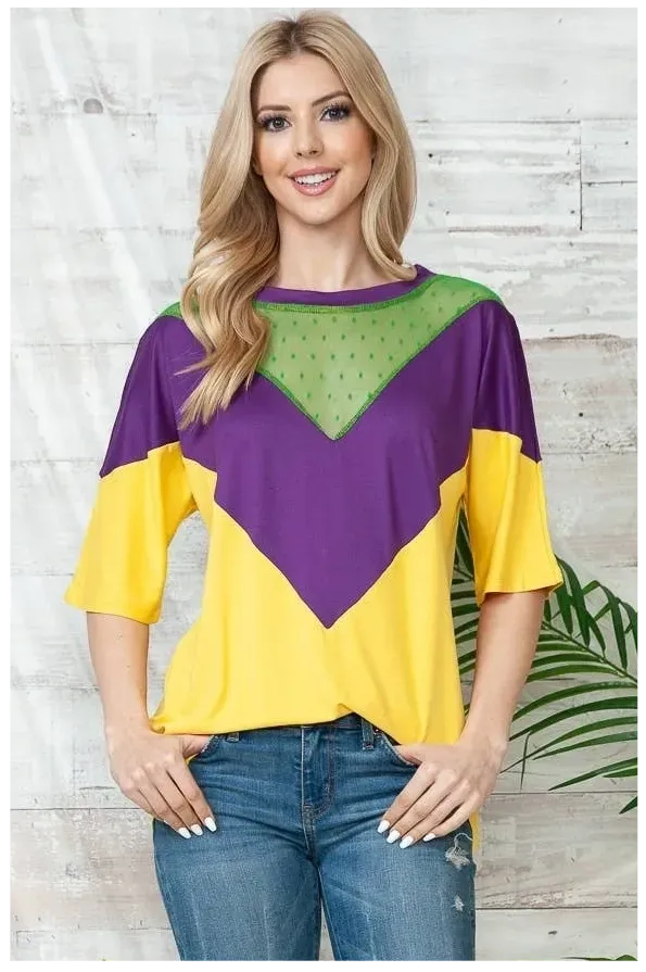 Mardi Gras Color Block Top Tunic Top