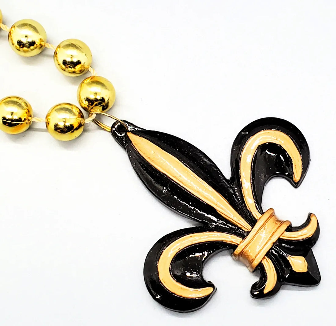 Black & Gold Fleur De Lis Beaded Necklace