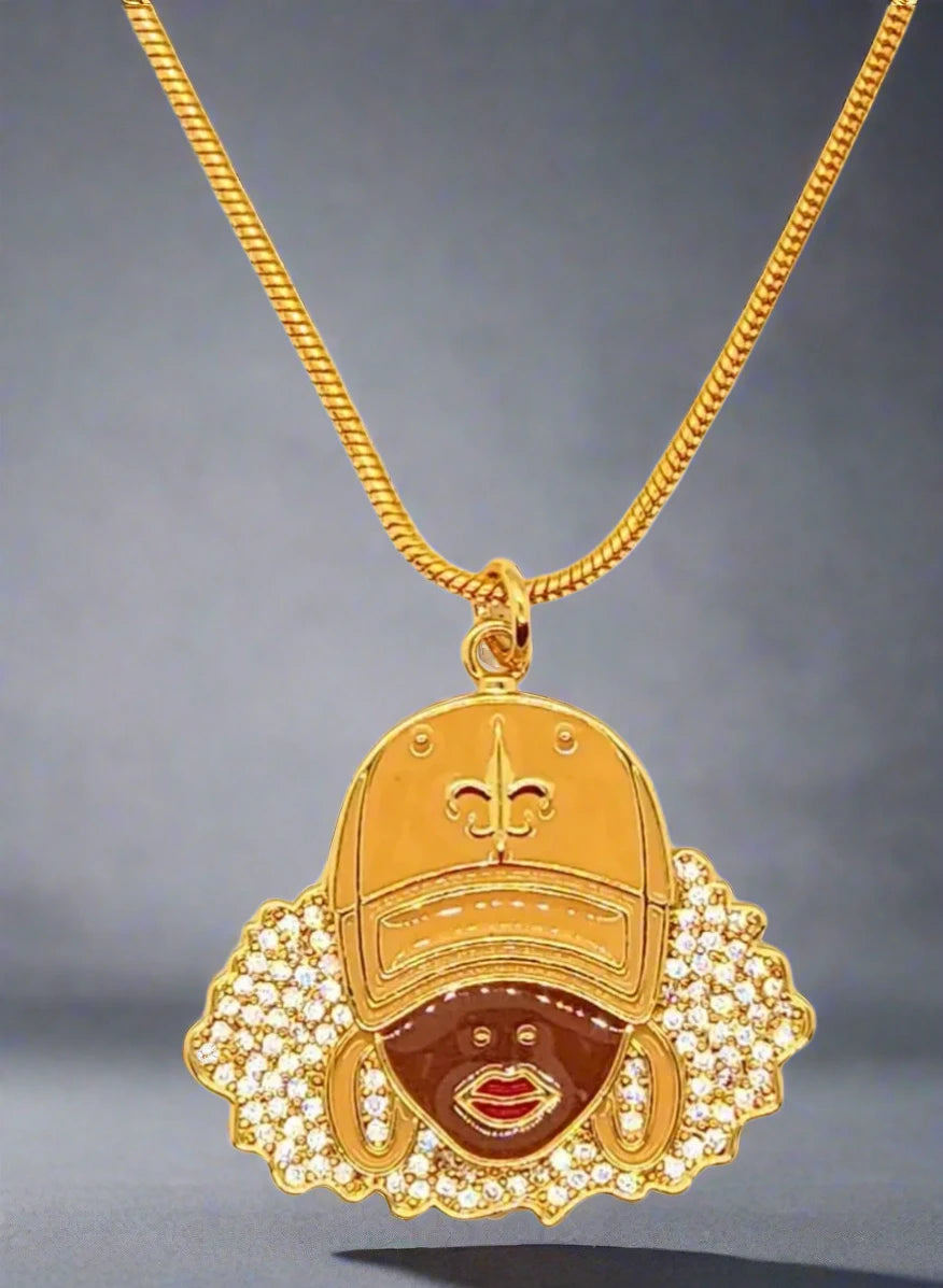 Who Dat Chick Gold Rhinestone Pendant Necklace