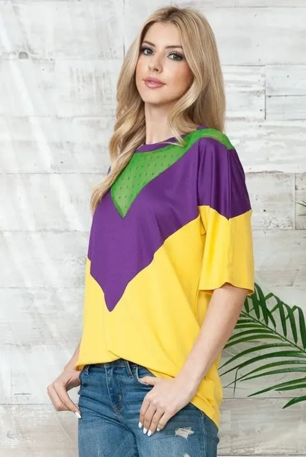 Mardi Gras Color Block Top Tunic Top