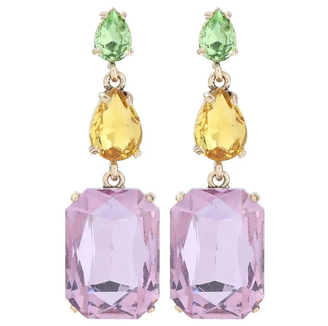 Mardi Gras 3 Tier Multi-Colored Rhinestone Earrings