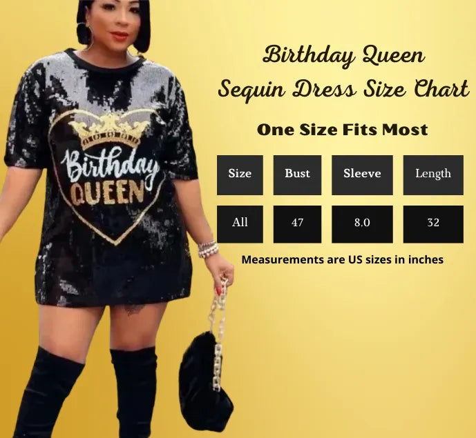 Women's Black "Birthday Queen" Sequin Party Dress