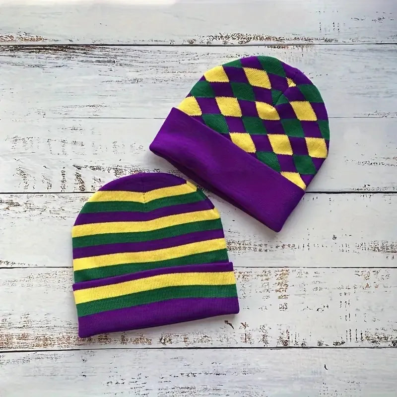 Mardi Gras Carnival Checkered Unisex Beanie