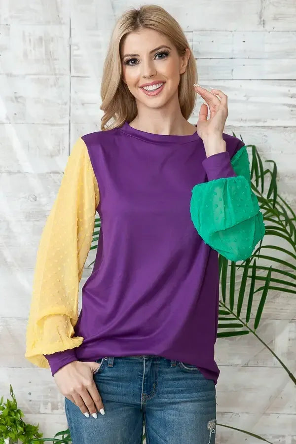 Mardi Gras Color Block Tunic Top