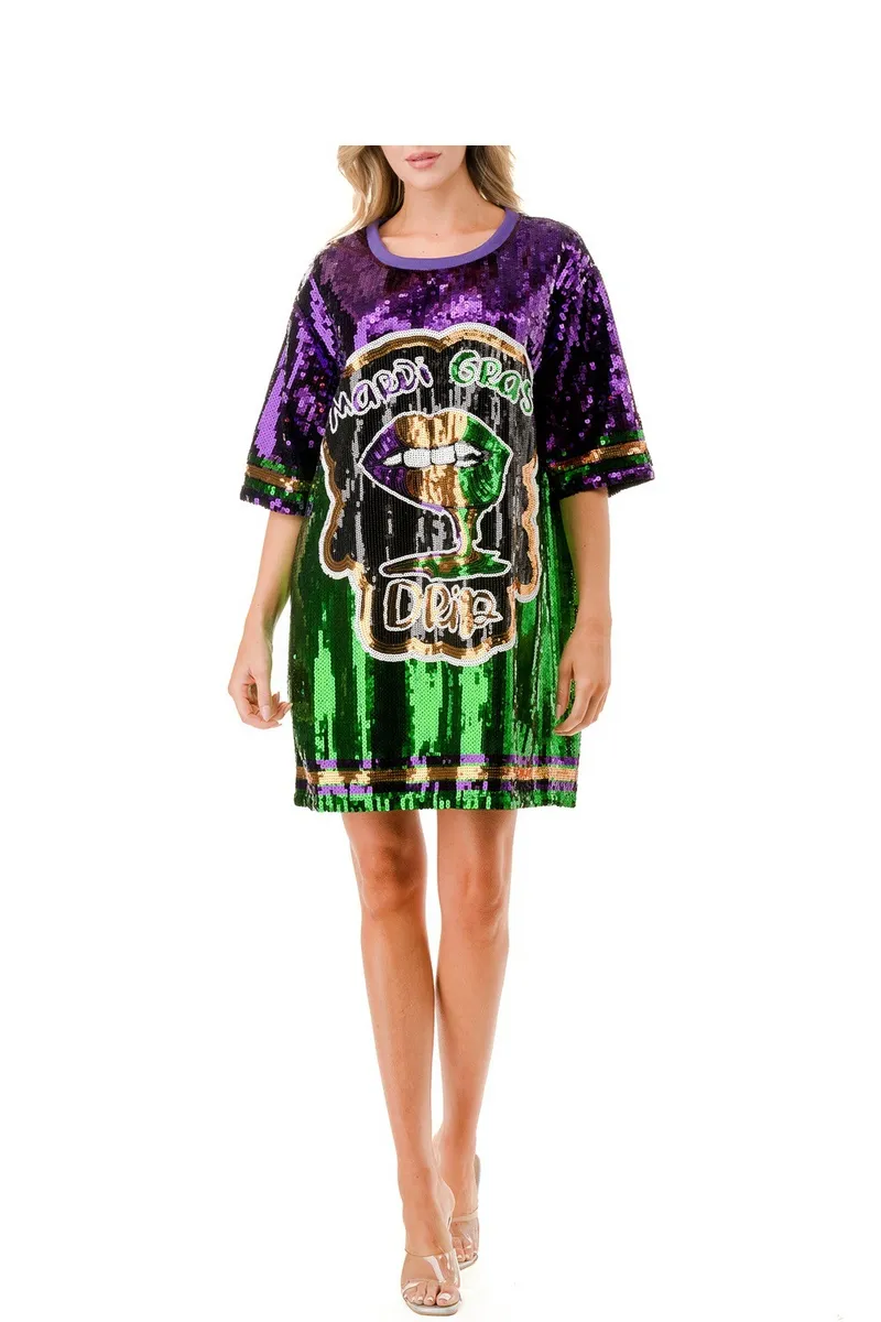 Women's Mardi Gras "Cool Lips" Sequin Dress