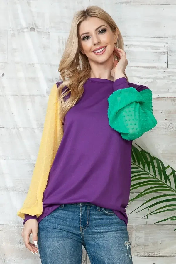 Mardi Gras Color Block Tunic Top