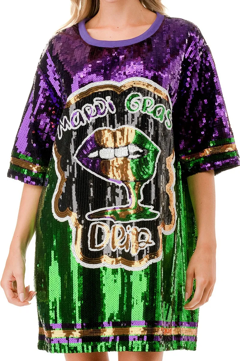 Women's Mardi Gras "Cool Lips" Sequin Dress