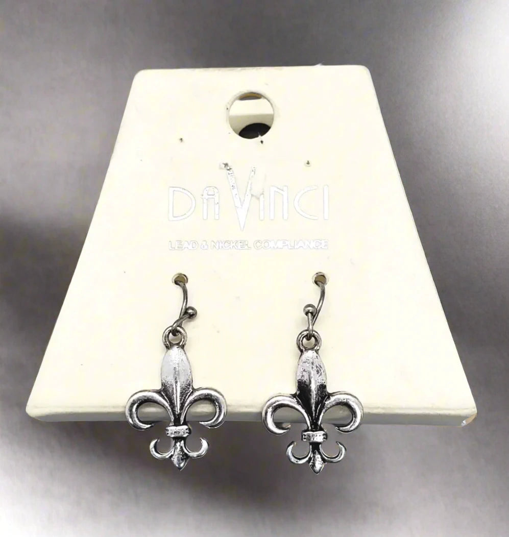 Women's Fleur De Lis "Hanging Love" Multi-Charm Necklace & Earring Set