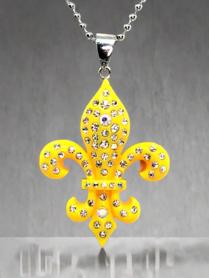 Women's Fleur De Lis Yellow Rhinestone Pendant Necklace