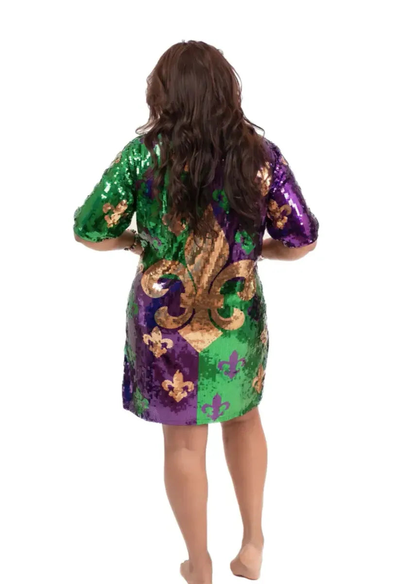 Women's Mardi Gras Fleur De Lis Sequin Party Dress