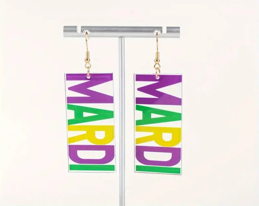 Mardi Gras Letters Dangle Earrings