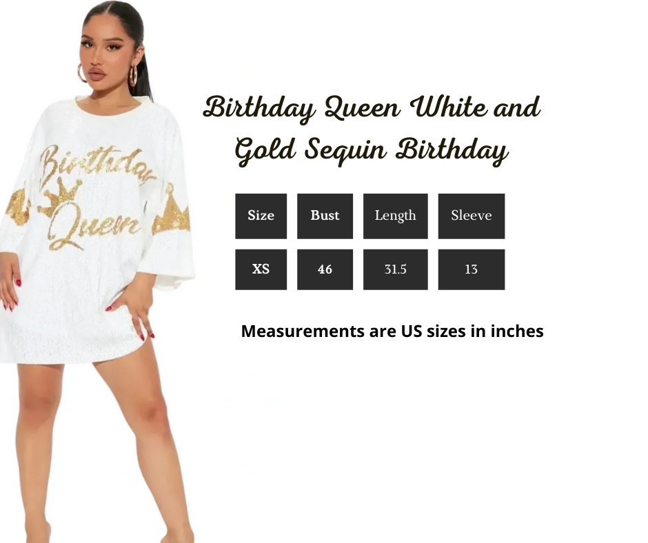 White and Gold "Birthday Queen" Sequin Dress